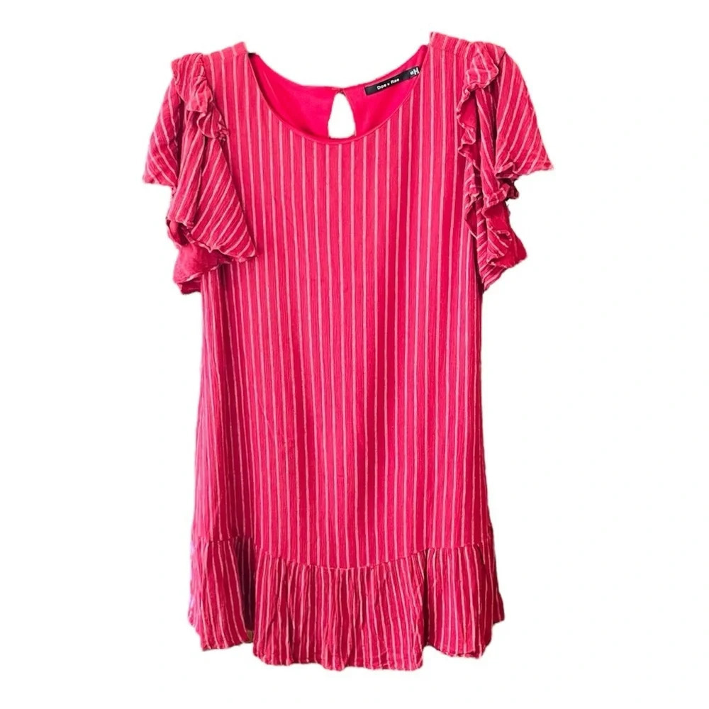 Doe & Rae women’s flutter short sleeve lightweight mini shift dress SZ S red